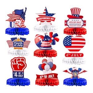 4th of July Honeycomb Centerpieces for Tables - Pack of 9